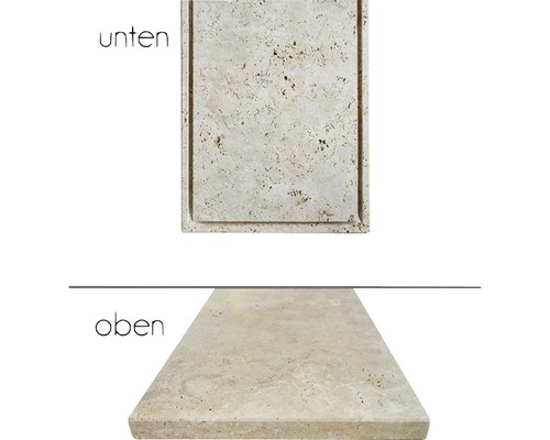 Rebord de fenêtre en travertin avec vues de dessus et de dessous