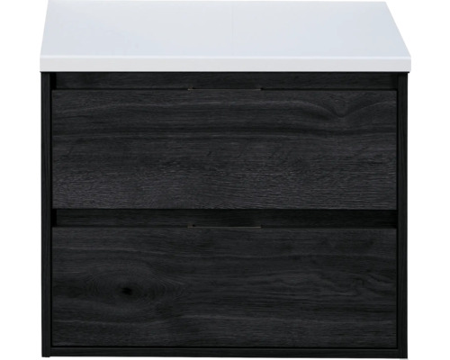 Meuble sous-vasque Sanox Porto couleur de façade chêne noir black oak 70 x 59 x 50 cm, plan lavabo en blanc mat