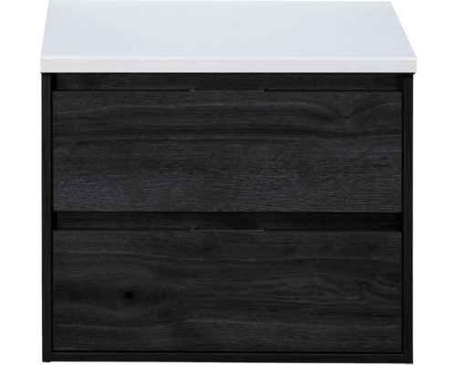 Waschbeckenunterschrank sanox Porto BxHxT 70x59x50 cm black oak inkl. Waschtischplatte weiss matt