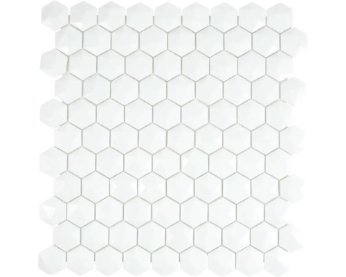 Glasmosaik Arctic 01 Hexagon Eco weiss 3D 29x30 cm