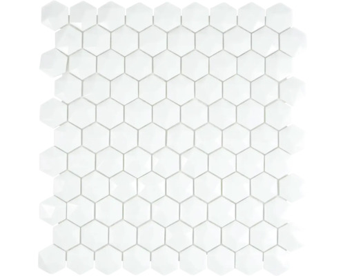 Glasmosaik Arctic 01 Hexagon Eco weiss 3D 29x30 cm Sechseckige Mosaikfliese