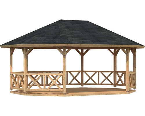 Pavillon Palmako Betty 25,0 m² mit Geländer ohne Fussboden 617 x 467 cm tauchgrundiert braun