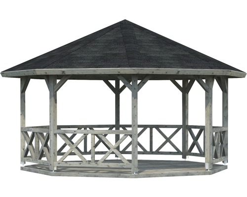 Pavillon Palmako Betty 25,0 m² mit Geländer ohne Fussboden 617 x 467 cm tauchgrundiert grau