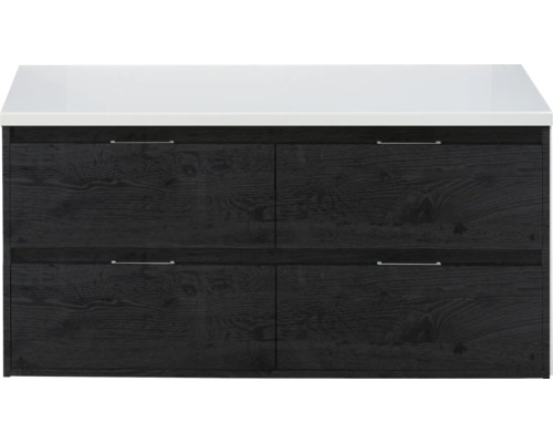 Meuble sous vasque sanox Porto lxhxp 120x59x50 cm black oak avec plan de toilette blanc mat