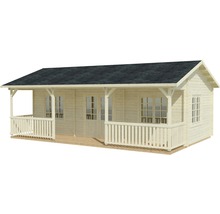 Maison de jardin en bois avec véranda, fenêtres et porte