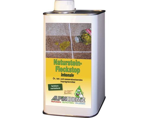 Protection pierre naturelle "Fleckstop intensiv" 1 Litre Flacon de protection antitaches intensif pour pierres naturelles, produit d''imprégnation hydrofuge, oléofuge et antitaches