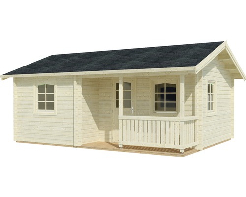 Abri de jardin en bois avec fenêtres et véranda