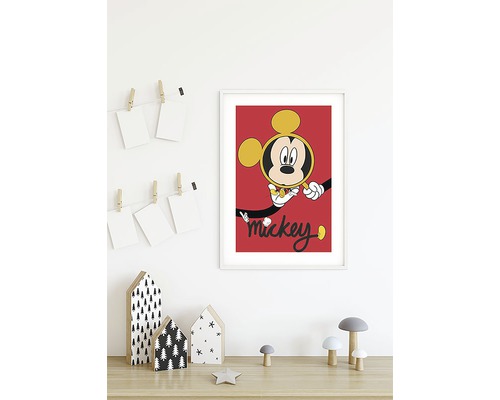 Affiche encadrée Mickey Mouse sur fond rouge