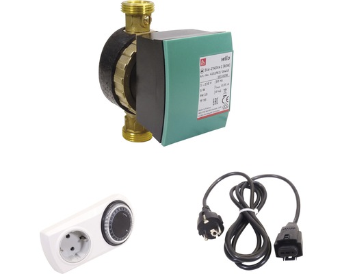 Zirkulationspumpe Wilo Star-Z NOVA C 138 mm 1" mit Absperrarmaturen, Kabel und Zeitschaltuhr 4132752 Wilo Zirkulationspumpe Star-Z Nova C mit Zeitschaltuhr und Stecker