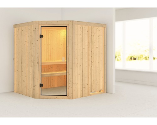 Sauna modulaire Karibu Bodo sans poêle ni couronne avec porte entièrement vitrée couleur bronze