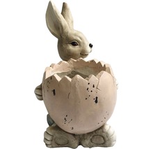 Dekorative Hasenfigur in einer Eierschale als Pflanzgefäß.