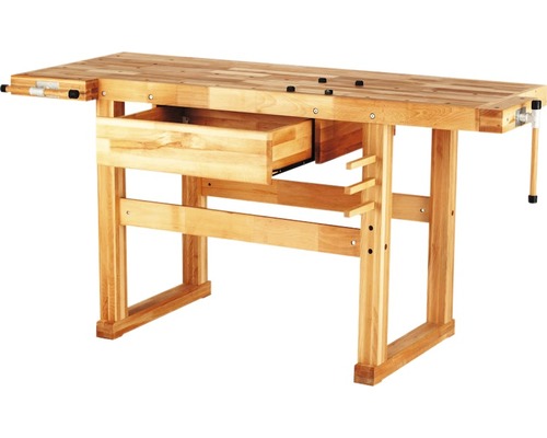 Établi en bois avec tiroir et étau