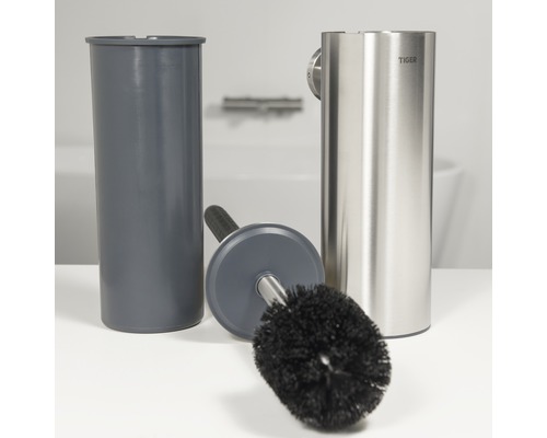 Garniture de brosse de toilette avec récipient en acier inoxydable et en plastique