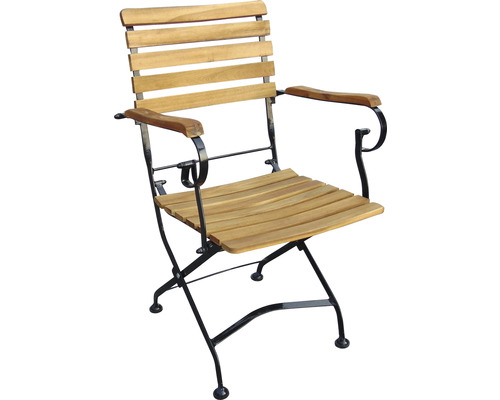 Chaise de jardin pliante acacia marron noir avec accoudoirs