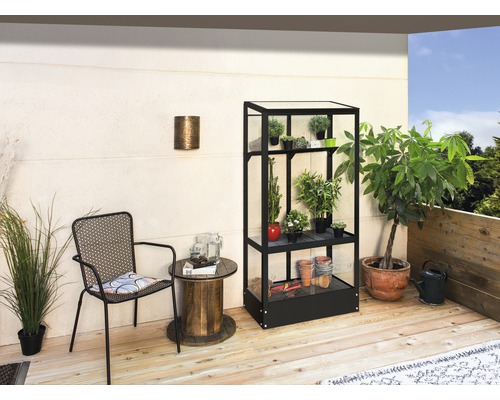 Serre pour balcon Vitavia Polis 350 verre de sécurité trempé avec cadre de sol 81x43 cm noir