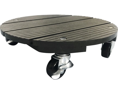 Chariot de plante Lafiora bois composite 30x30x7,5 cm rond marron TK 100 kg Support à plantes en bois avec roulettes