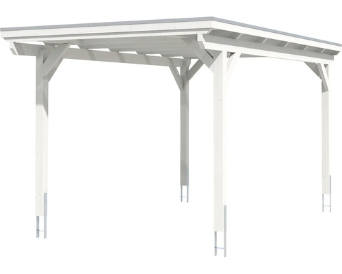 Weisser Holzcarport mit grauem Dach
