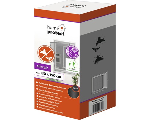 Emballage d''un tissu anti-pollen pour fenêtres mesurant au maximum 130 x 150 cm