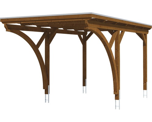 Carport en bois avec design arqué et socle en métal
