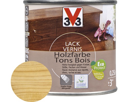 Vernis bois brillant chêne rustique clair 250 ml Peinture à bois en pot avec label écologique et sceau Eco Protect