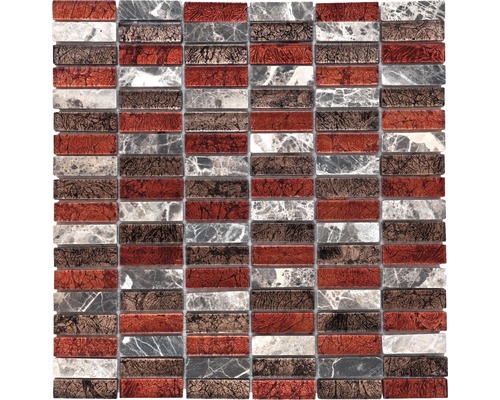 Glasmosaik mit Naturstein rot-braun 30x30 cm Mosaikfliese aus Glas und Naturstein