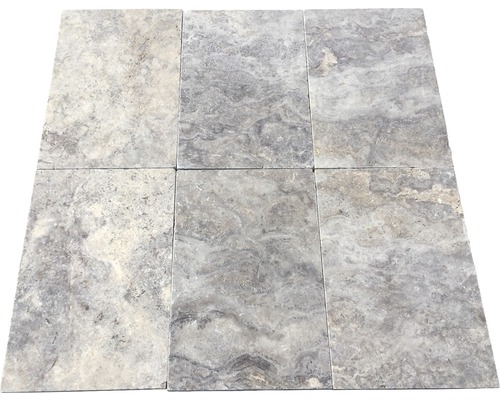 Dalle de terrasse en travertin FLAIRSTONE Genua gris 61x40,6x3 cm