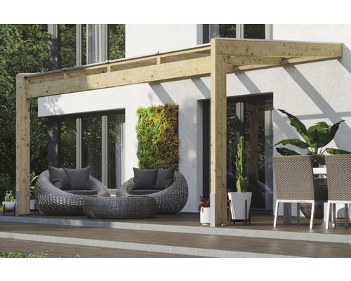 Toiture pour terrasse SKAN HOLZ Novara avec courroies de poteau 450x259 cm naturel