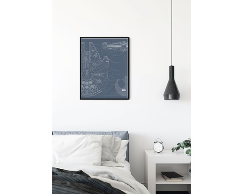 Poster mit Bauplan des Millennium Falken im Schlafzimmer