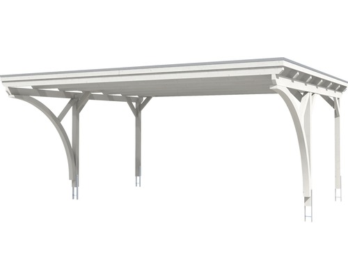 Abri de voiture en bois blanc avec quatre poteaux