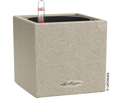 Pot de fleurs Canto Stone plastique 14x14x14 cm beige sable avec système d’arrosage du terreau et indicateur de niveau d’eau