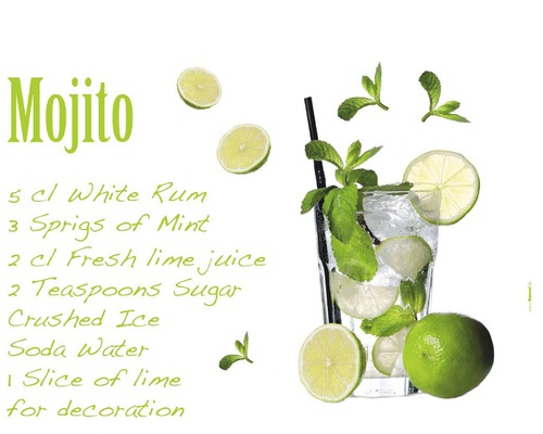 Recette de mojito avec des citrons verts, de la menthe, du rhum, du sucre et de l''eau gazeuse