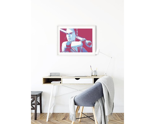 Illustration von Rey mit Lichtschwert über einem Schreibtisch