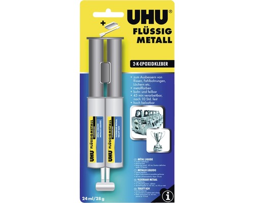 UHU Colle époxy bicomposant métal liquide 28 g Uhu Métal liquide Colle époxy à 2 composants pour réparer fissures et trous