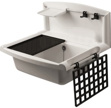 Waschbecken mit Abtropffläche und Hakenleiste