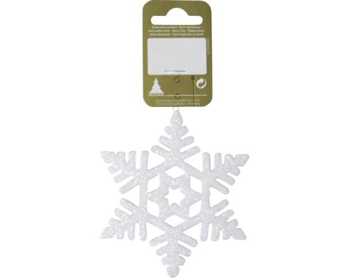 Weihnachtsbaumschmuck Anhänger Stern Kunststoff mit Glitter weiss Schneeflocken-Dekoration zum Aufhängen