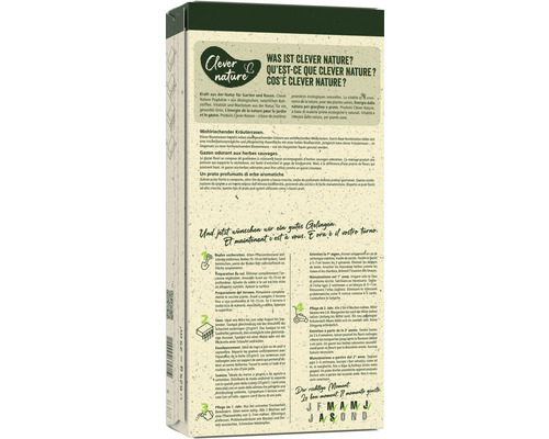 Clever Nature Produktverpackung mit Informationen zu Inhaltsstoffen und Anwendung