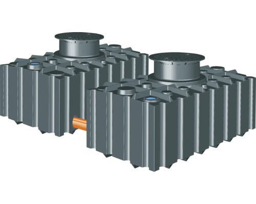 Cuve plate d'eau de pluie 4 000 Litres GFT 2.0 2 avec stabilisateur d'alimentation Deux citernes d''eau de pluie en plastique avec regard de contrôle