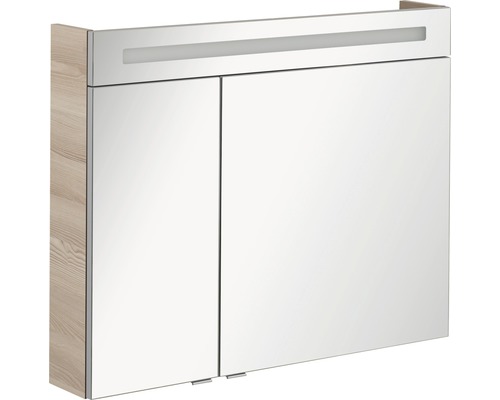 Armoire de toilette FACKELMANN B.clever LED lxhxp 90x71x16 cm frêne d'Alaska Armoire de toilette à deux portes avec éclairage