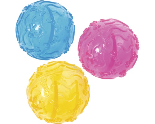 Drei strukturierte Hundespielbälle