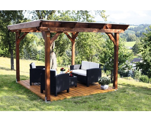 Pavillon SKAN HOLZ Marseille avec supports à visser 327 x 350 cm naturel Pavillon de jardin en bois avec ensemble de sièges