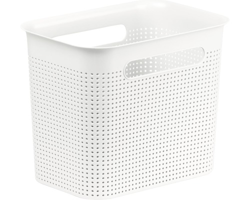 Panier de rangement en plastique avec poignées et surface perforée