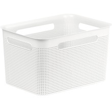 Boîte de rangement en plastique avec poignées et motif perforé