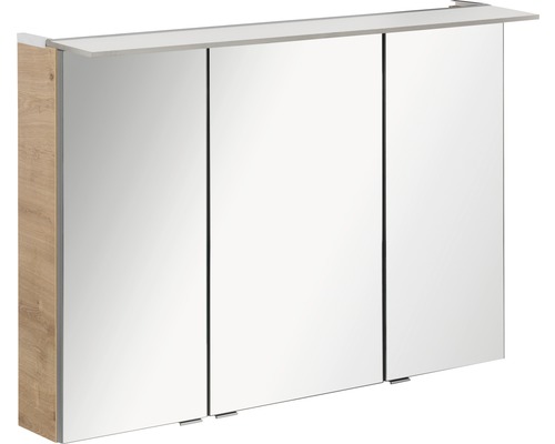 Armoire de toilette FACKELMANN B.perfekt LED lxhxp 100x69x23.5 cm chêne noueux Armoire de toilette avec trois portes et décor en bois