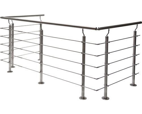 Geländerset Pertura Hestia U-Form Edelstahl mit Rundstäbenfür Bodenmontage B: 12 m Edelstahlgeländer mit horizontalen Drahtseilen