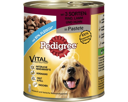 Pedigree Hundefutter nass Adult 3 x Fleisch 800 g Hundefutter in Konserven mit Rind, Lamm und Huhn