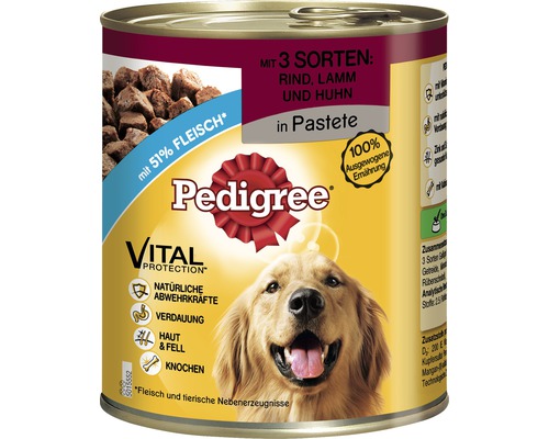 Pedigree Hundefutter nass Adult 3 x Fleisch 800 g