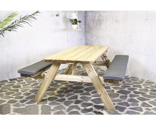 Table de pique-nique en bois avec coussins d''assise