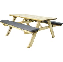 Table de pique-nique en bois avec coussins d''assise