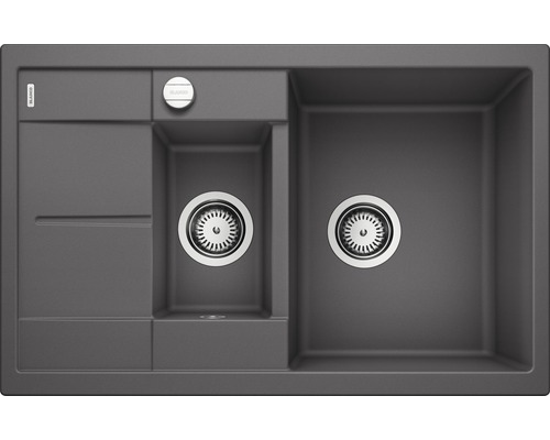 Blanco METRA 6 S Compact évier lxp 780x500 mm Silgranit gris pierre 518876 Évier en matériau composite avec deux bacs et égouttoir