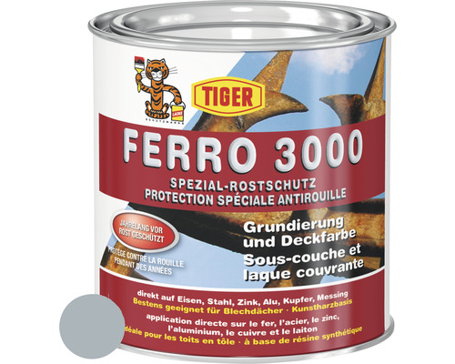 Tiger Ferro 3000 RAL 7001 gris argent 375 ml Tiger Ferro 3000 protection spéciale antirouille primaire et peinture de finition en un seul pot